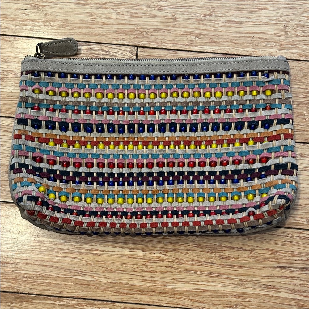 Miss Me Gray Suede Colorfully Beaded Y2K Boho Clutch